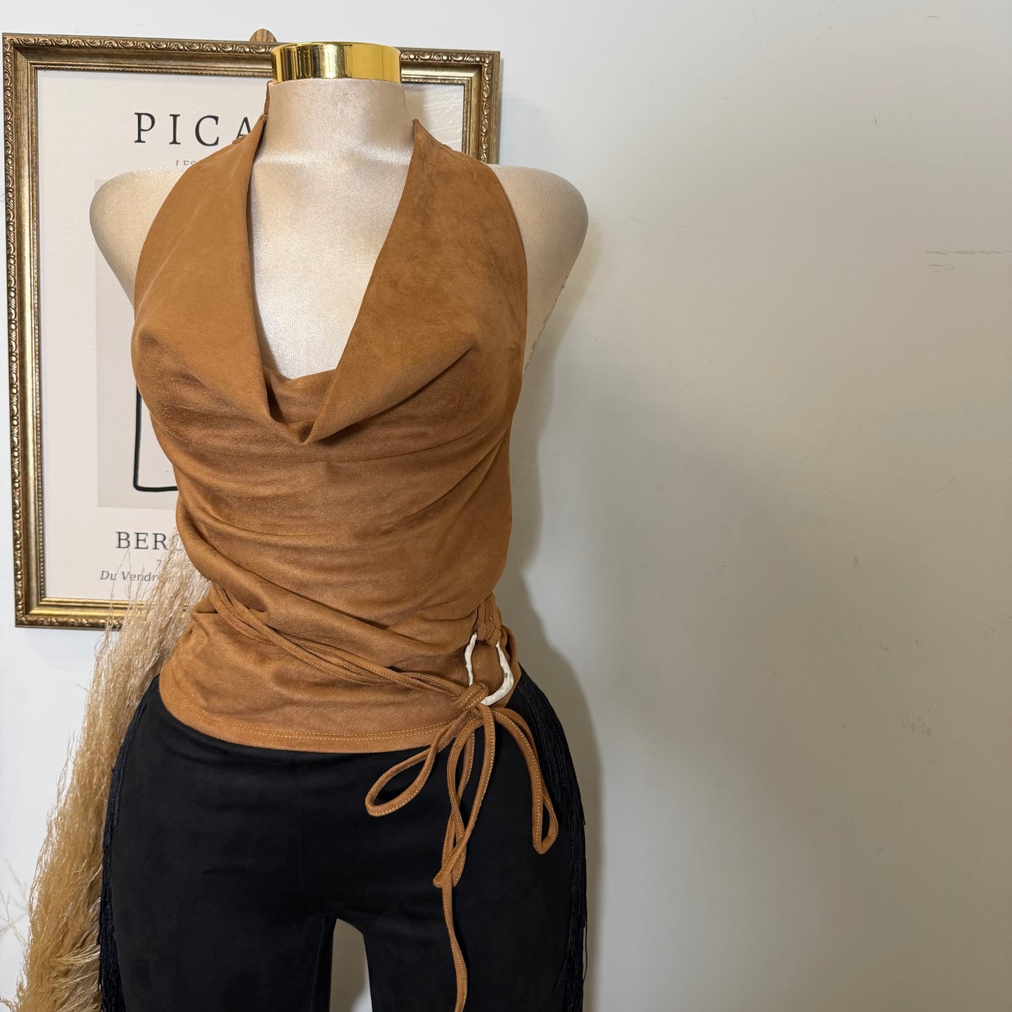 Cowl neck Halter Top-Caramel