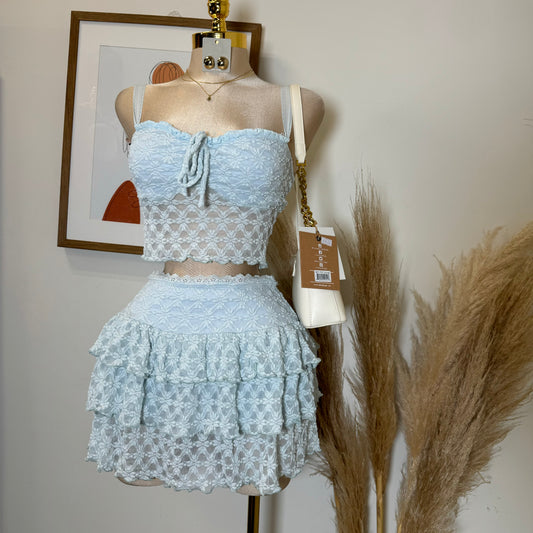 Bonita Lace Flare Skirt Set-baby Blue