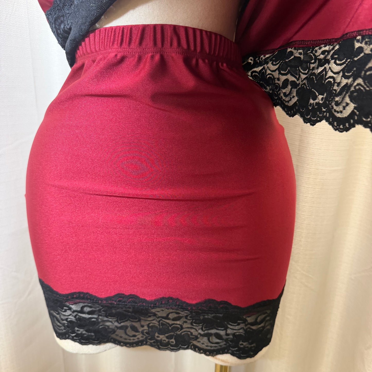 Asymmetrical Lace Skirt Set-Burgundy and Black