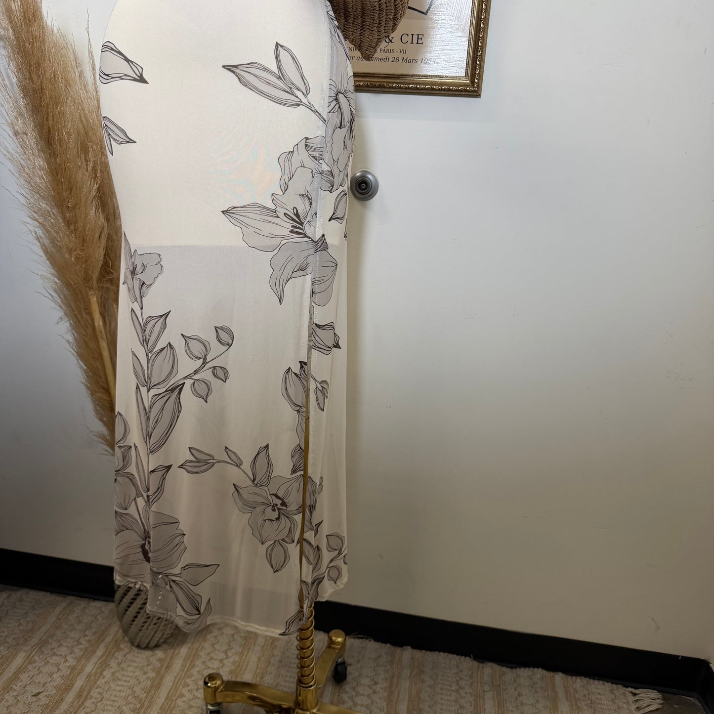 Mesh Print Twist Cami Top & Slit Maxi Skirt-Sand/Brown