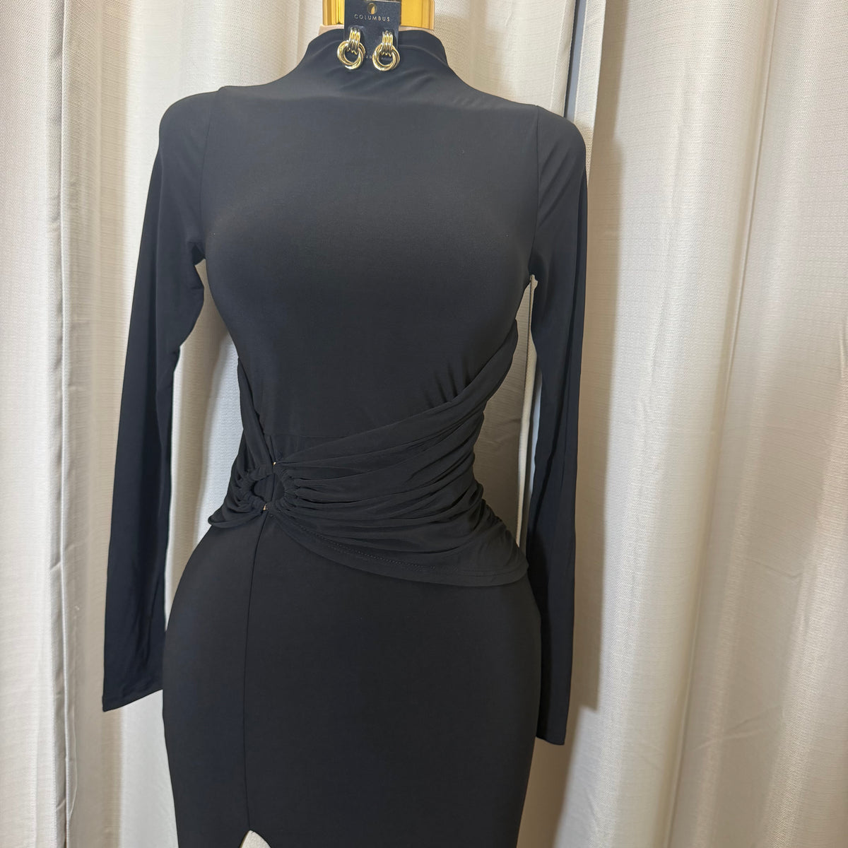 Front Trim Wrap Maxi Dress-Black