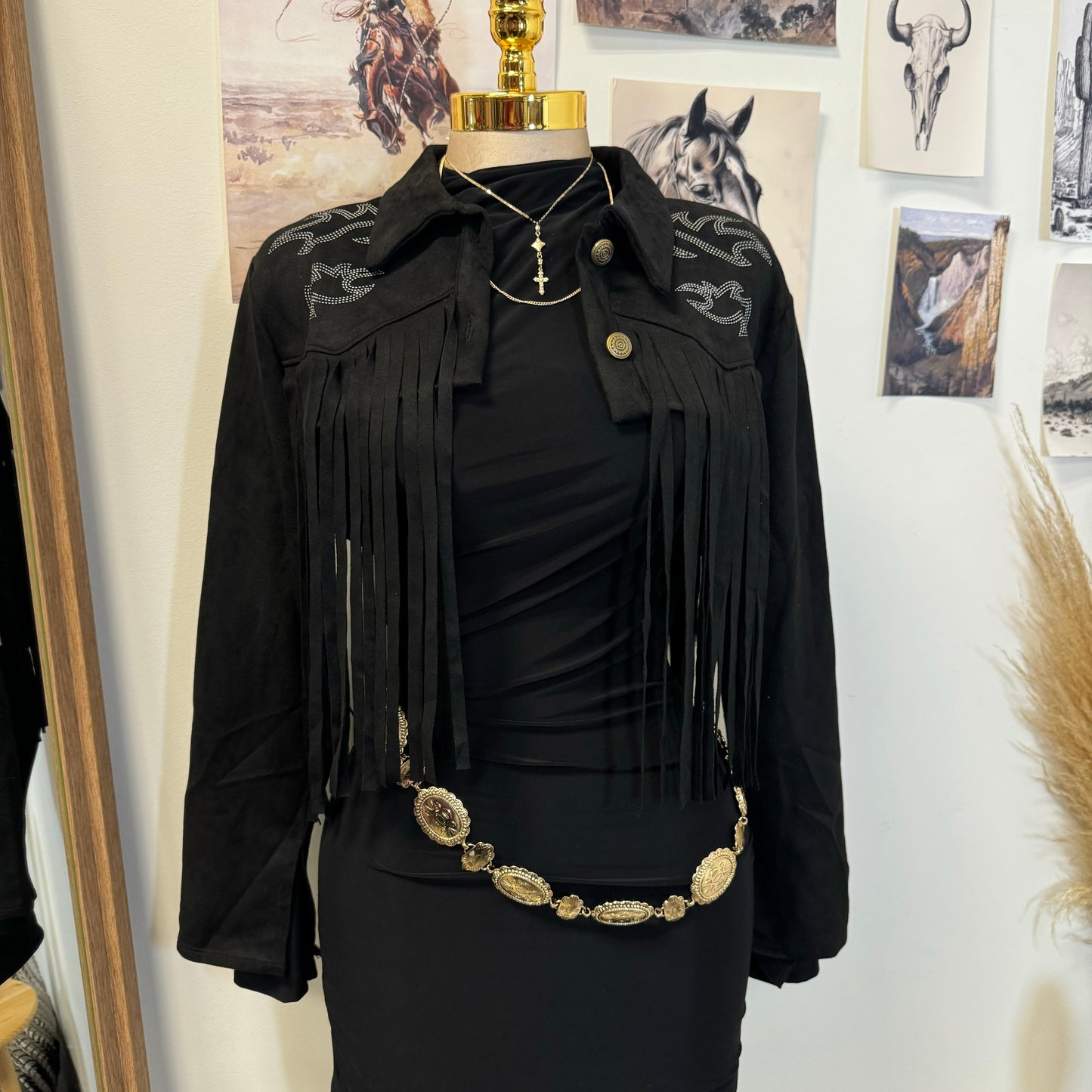Fringe Suede Western Jacket -Black