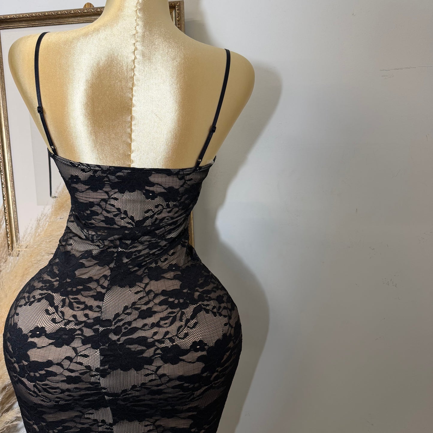 Lace Midi Dress-Black