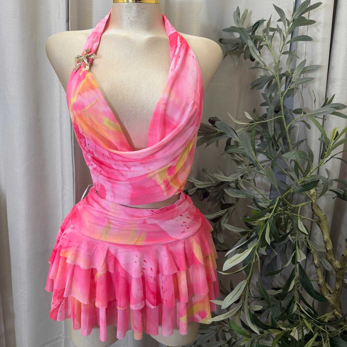 Halter Skirt Set-Pink