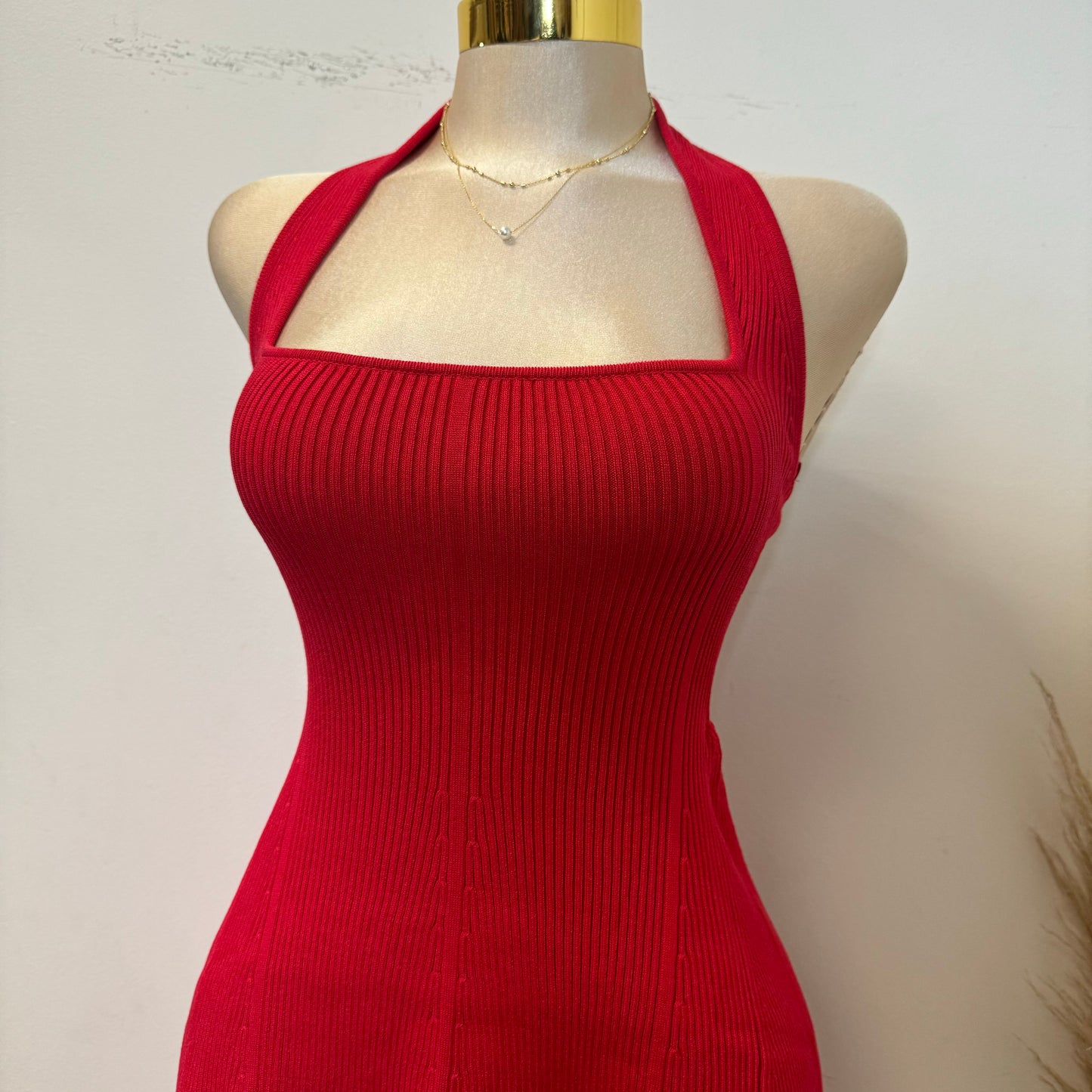 Amren Halter Sweater Dress -Red