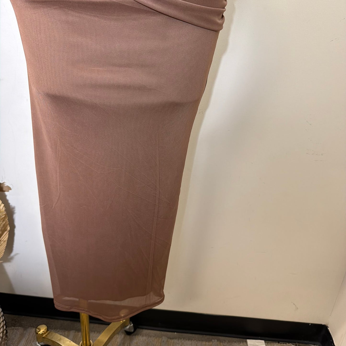 Solid Mesh Tube Maxi Dress-Brown