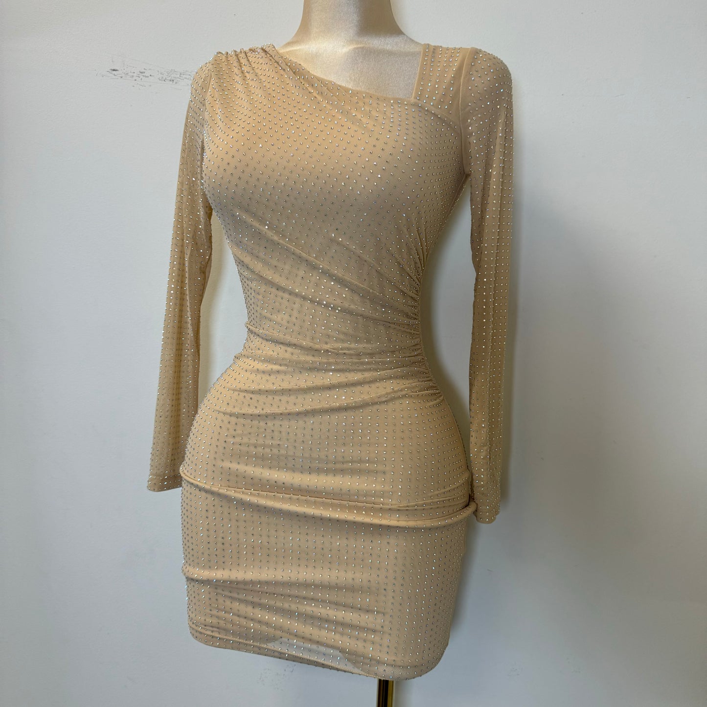 Luxi Rhinestone Dress-Nude