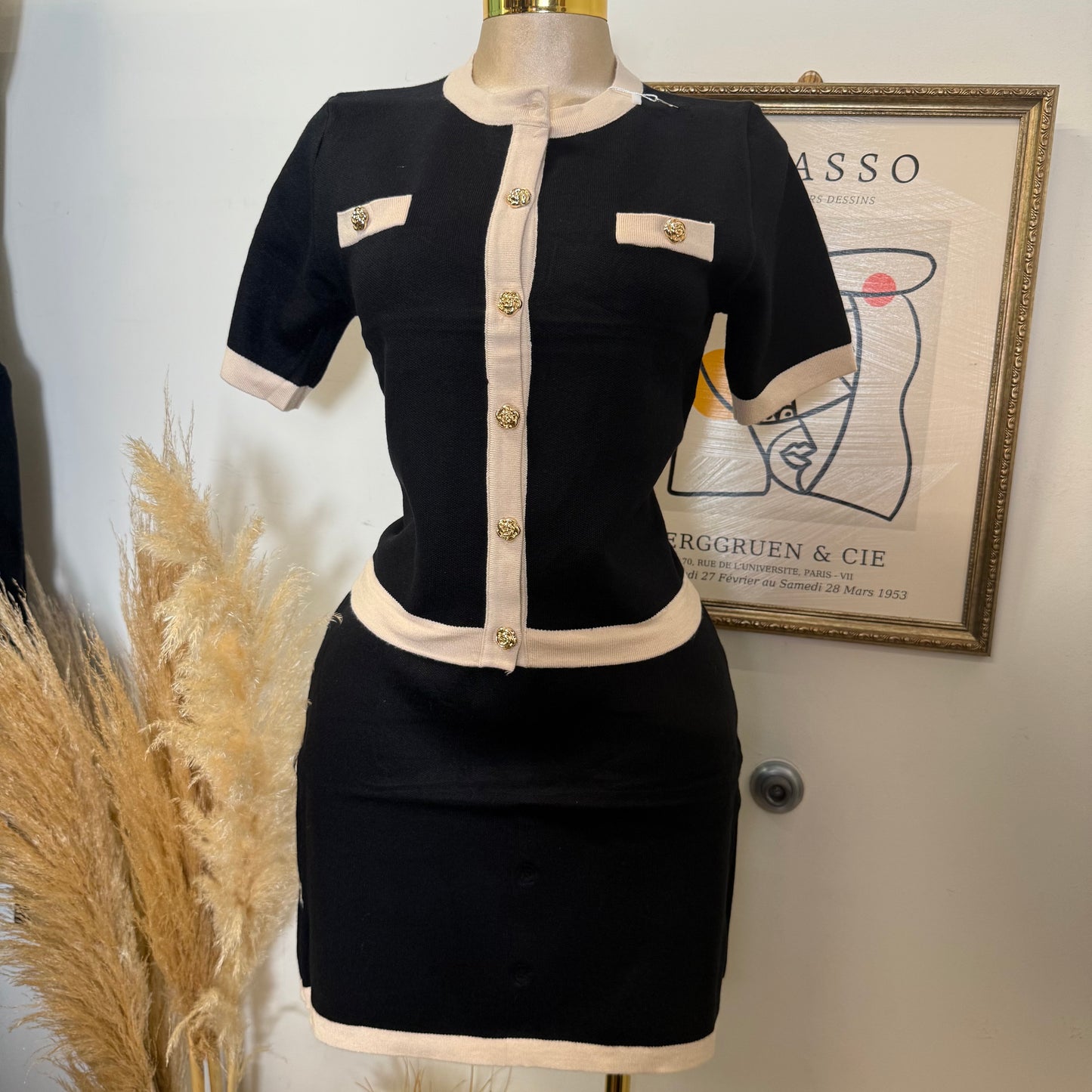 Knitted Skirt Set-Black