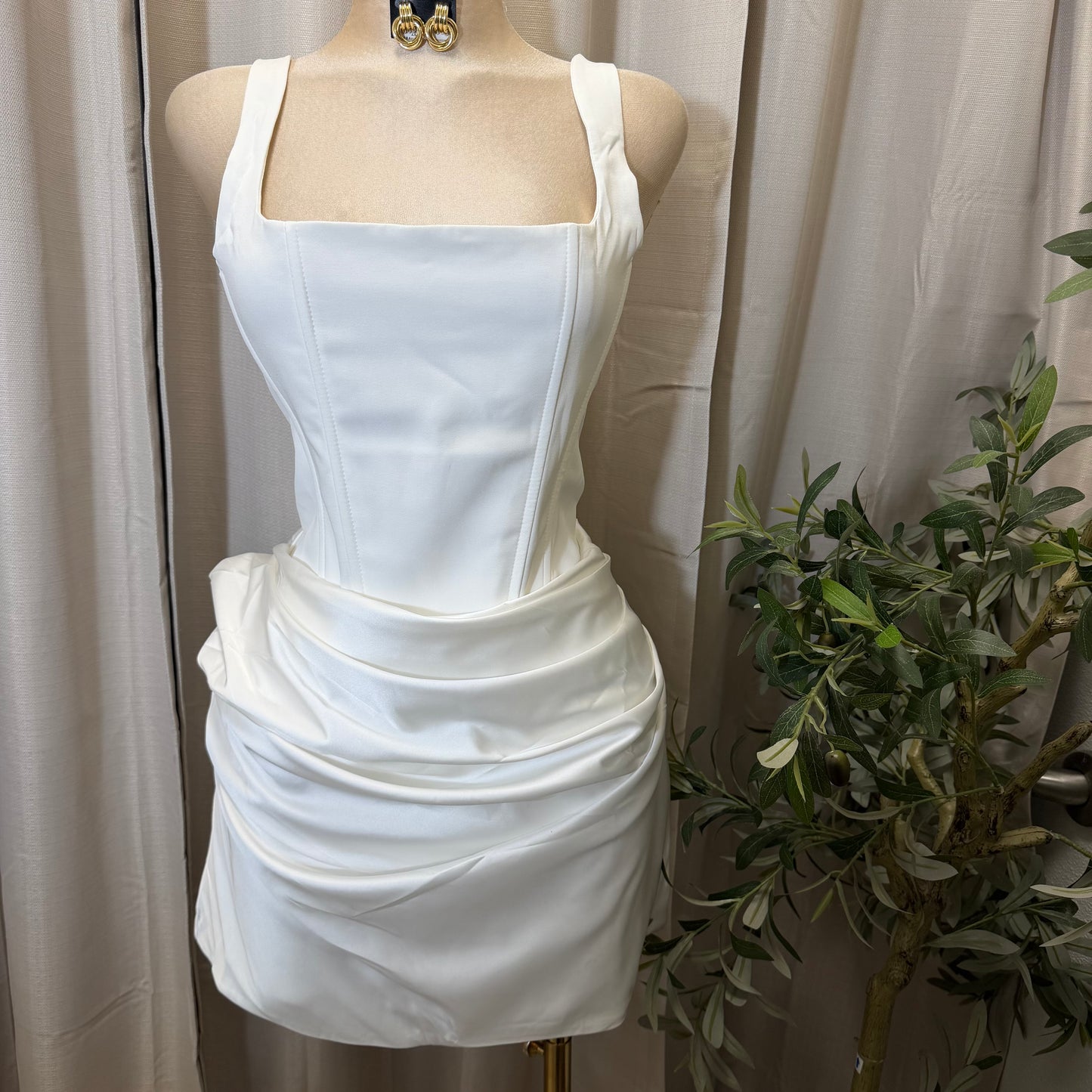 Satin Corset Cutout Mini Dress-White