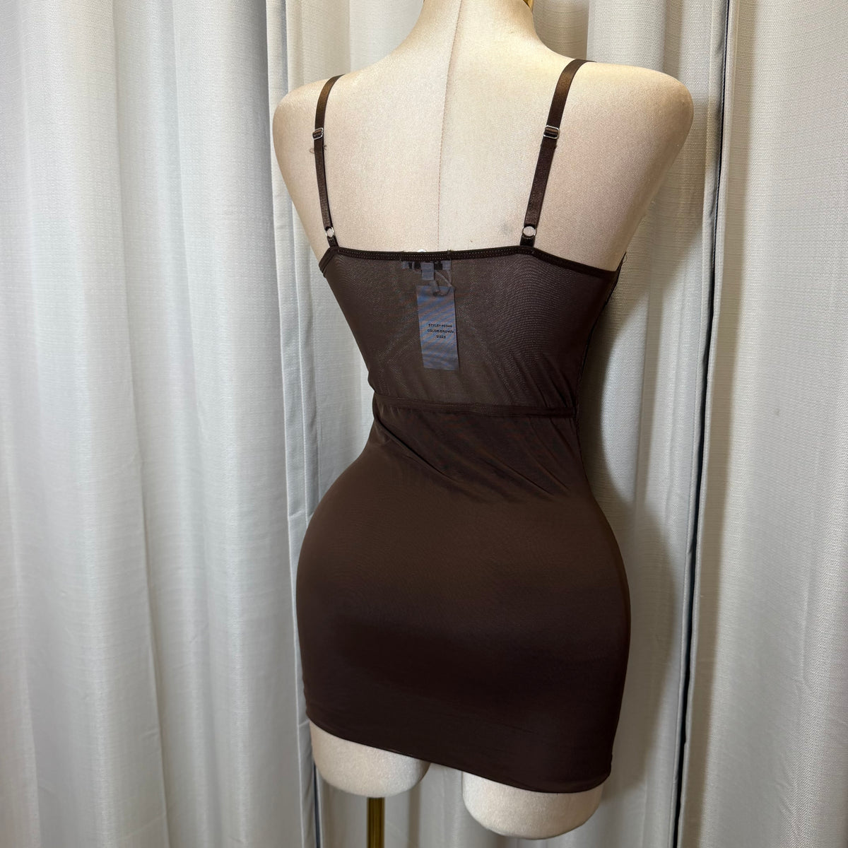 Lace Mesh Dress-Brown