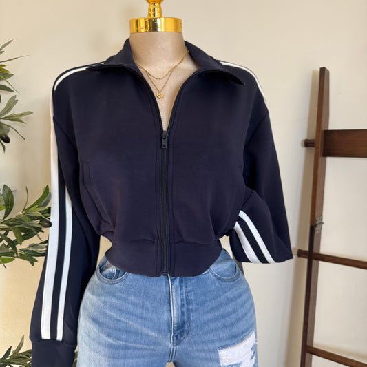 Striped Cropped Sweater-Navy