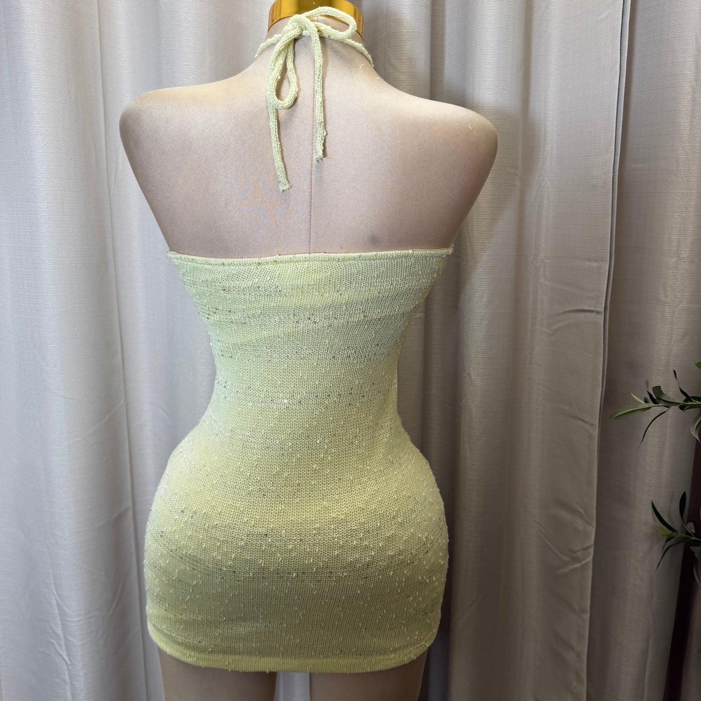 Halter Mini Dress with Front Detail-Lemon/Yellow