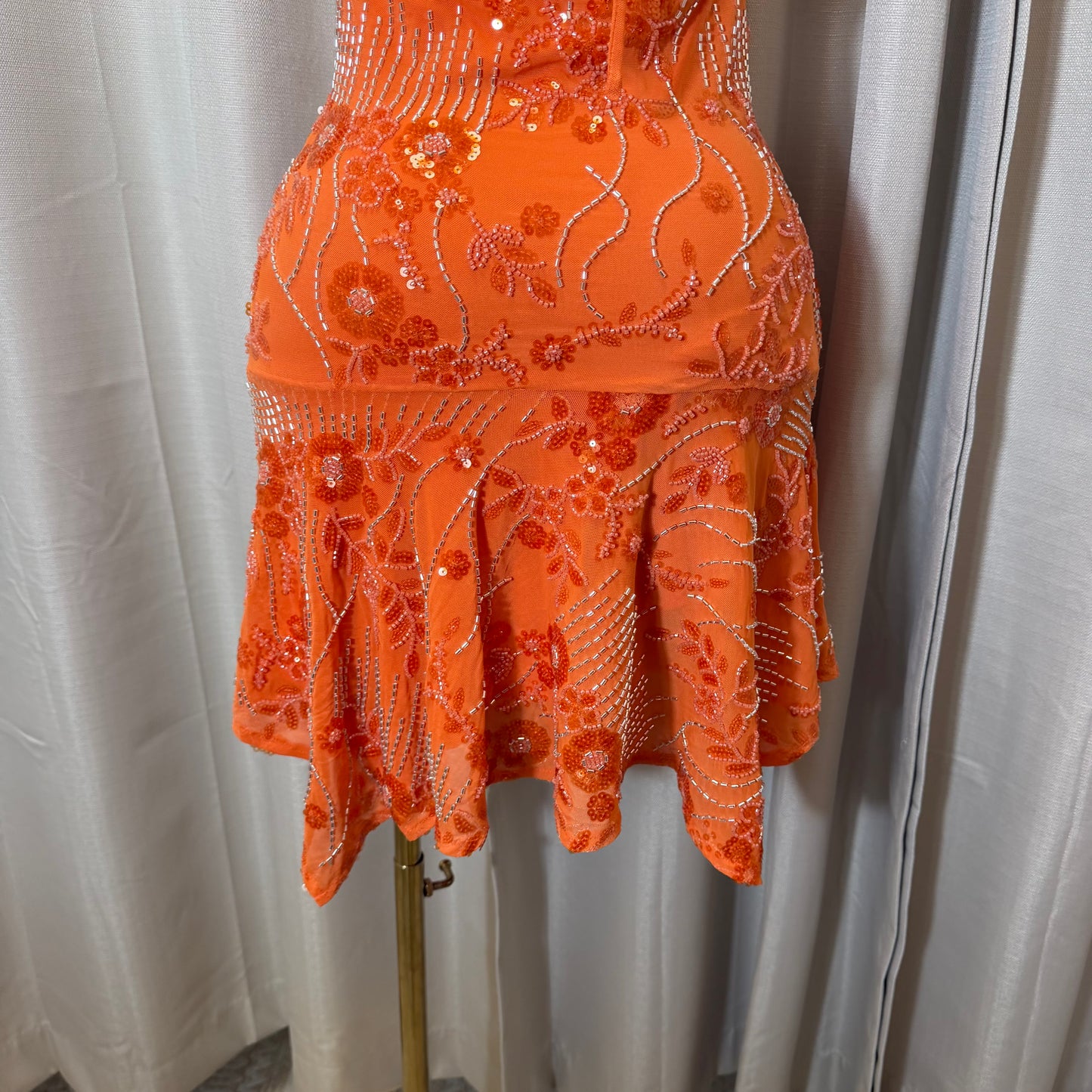 Halter Sequin Floral beaded Dress-Orange