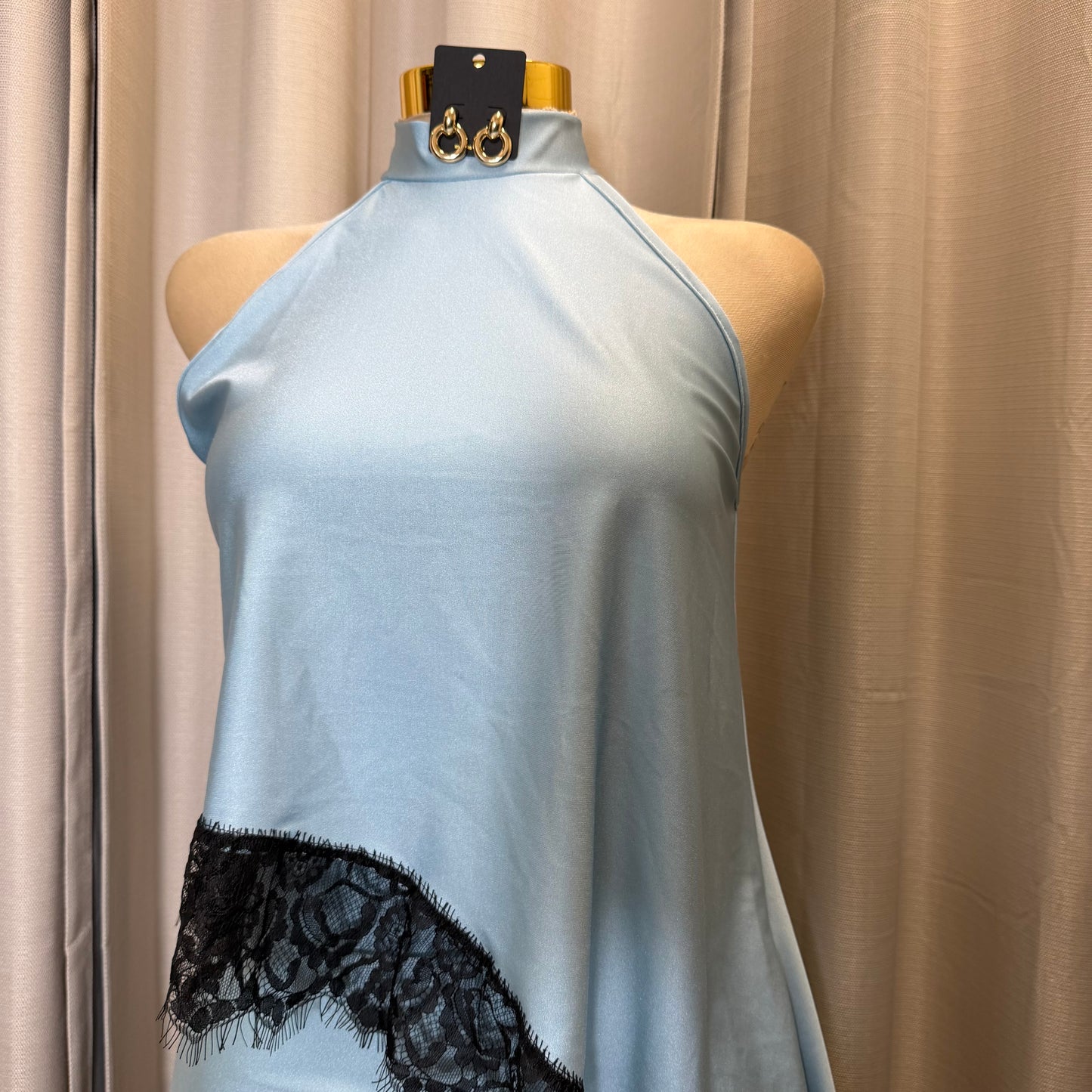 Asymmetrical Lace Skirt Set-Blue