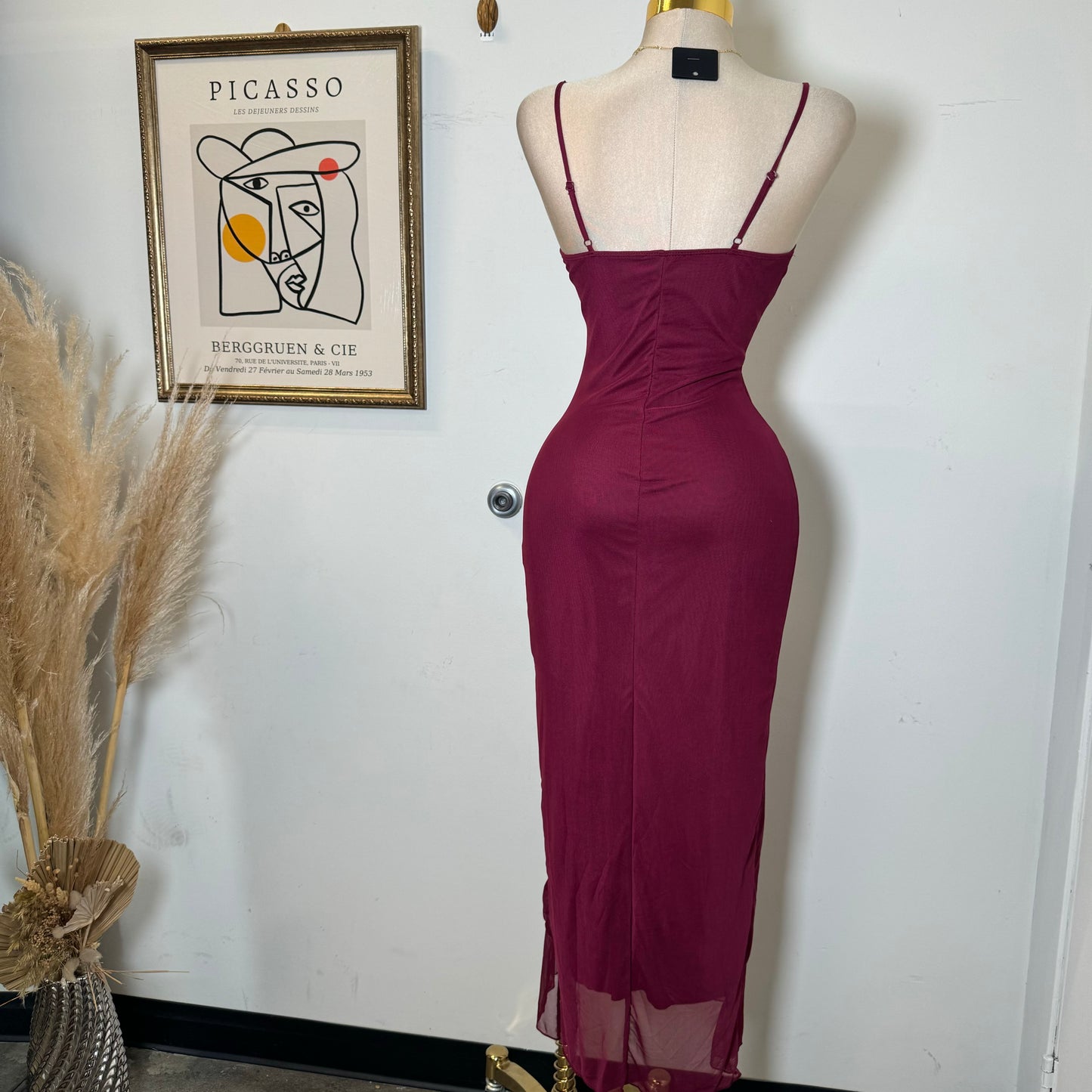 Karil Mesh Dress-Burgundy