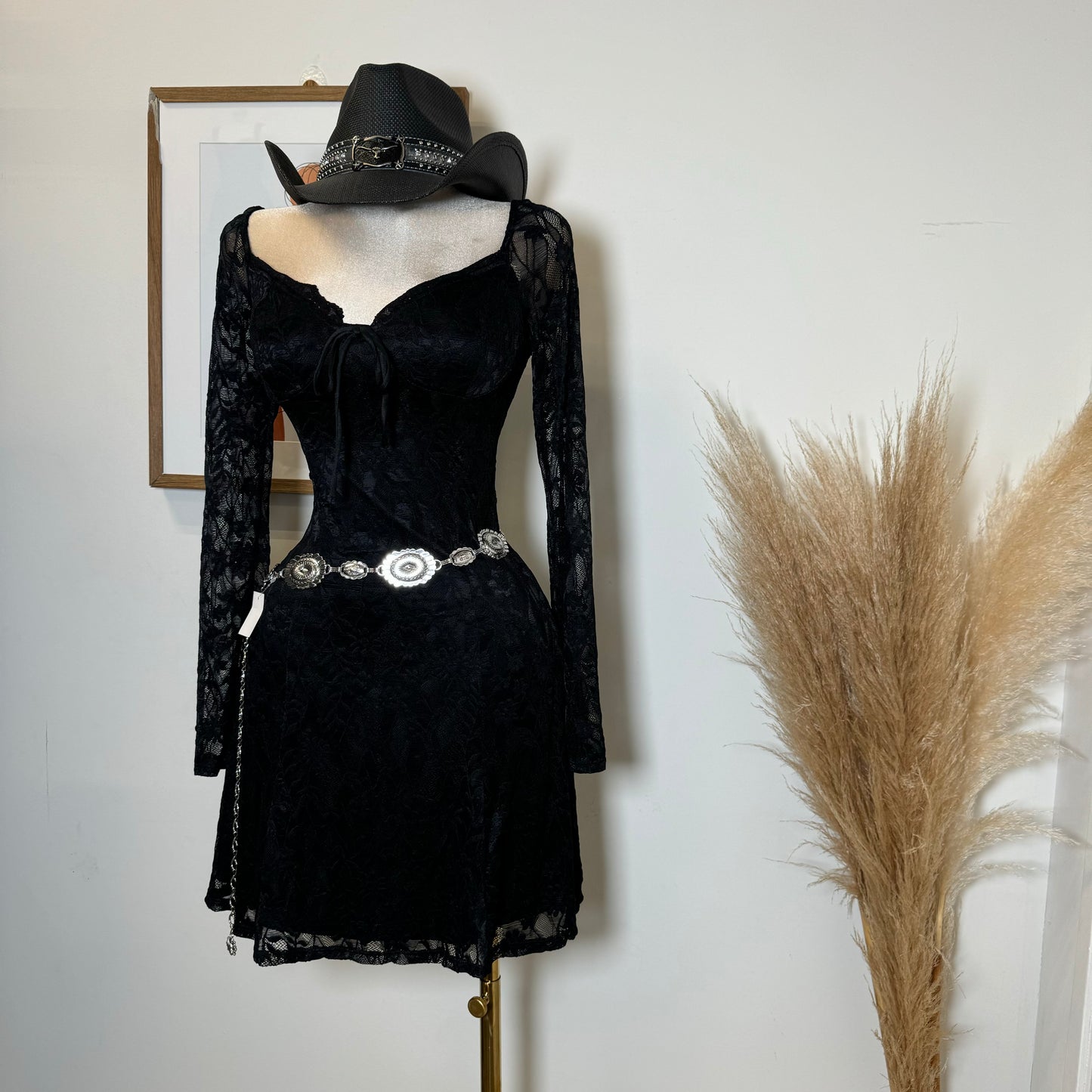 Long Sleeve Lace Dress-Black