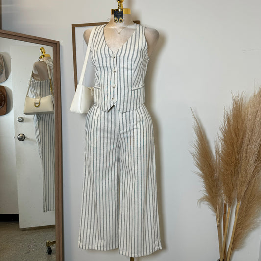 Beli Stripes Linen Pant Set-White/Black