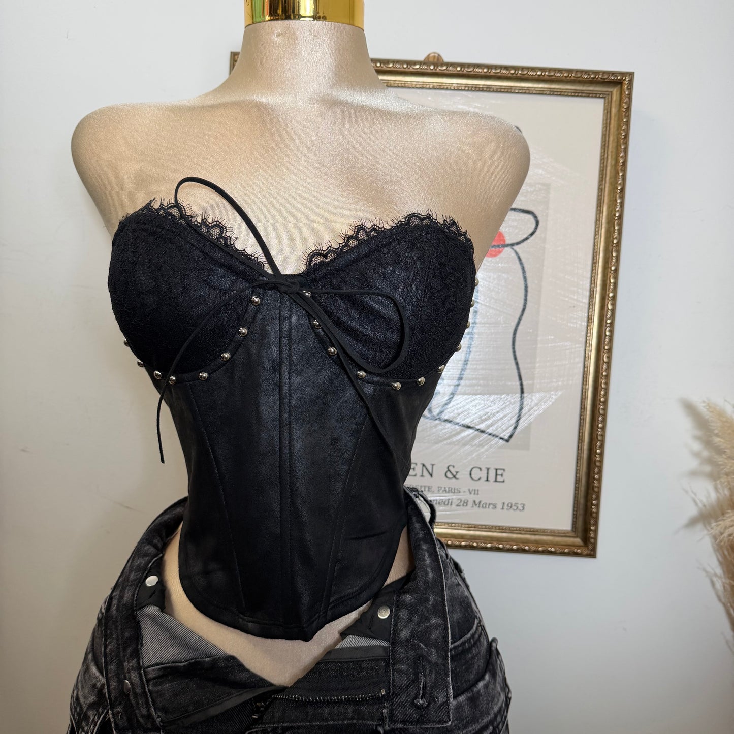 Suede Tube Top Tie Back Detail -Black