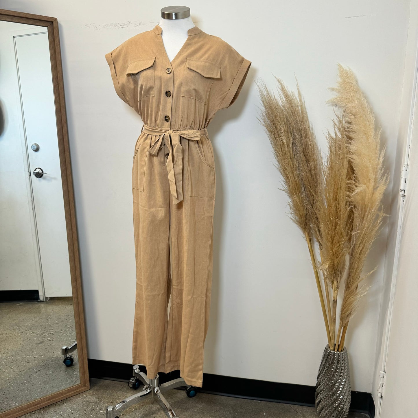 Blanca Linen Jumpsuit -Camel