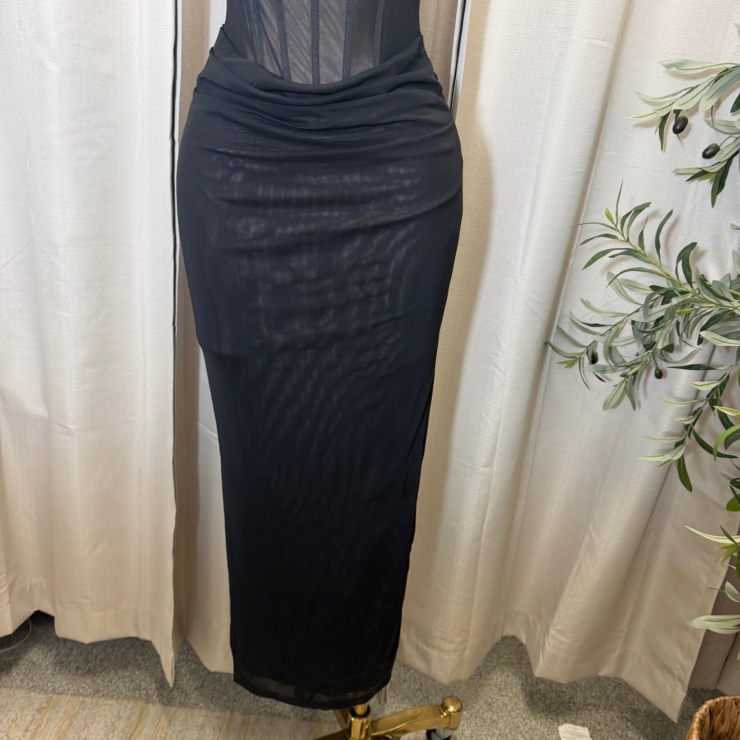 LACE-UP BACK DETAIL CORSET MIDI DRESS-black