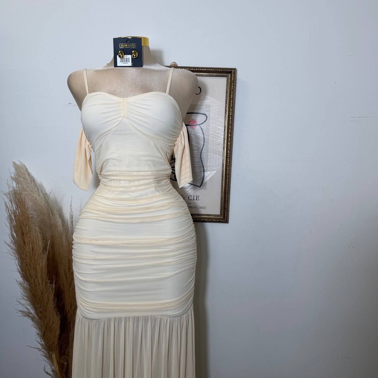 Ruched Long Maxi Dress-Cream