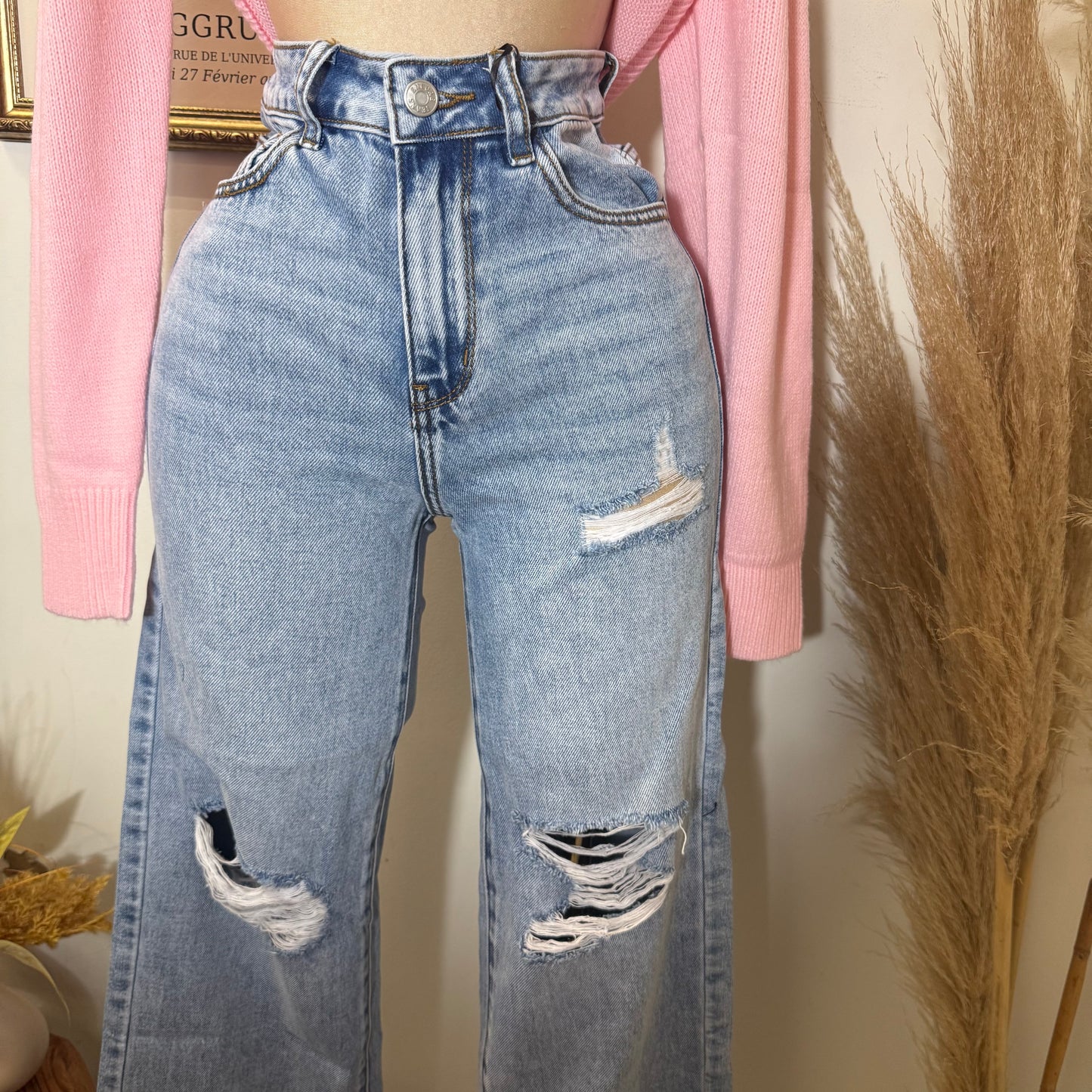 High Waisted Wide Leg Pants-Denim