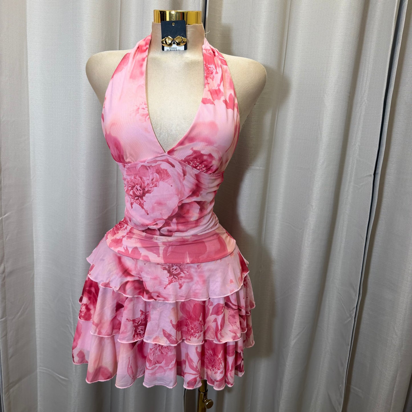Halter Flare Dress-Pink