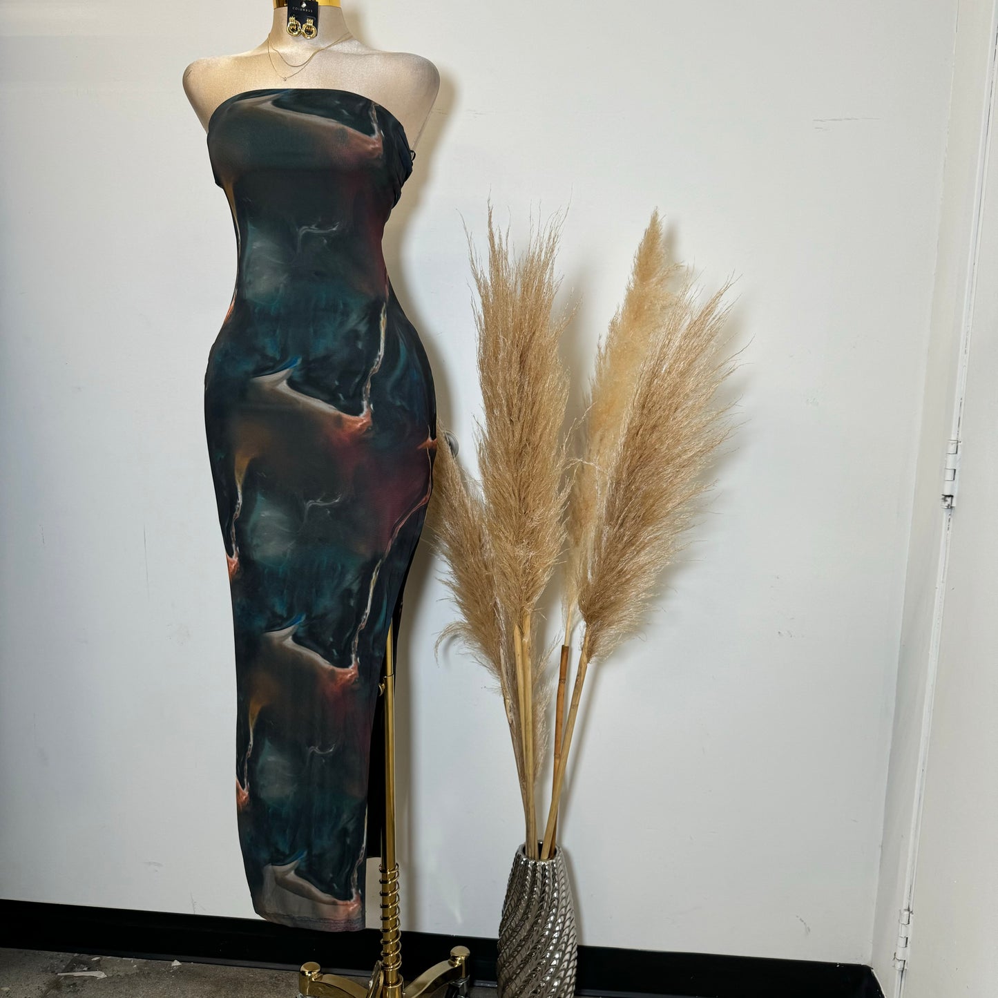 Tube Slit Maxi Dress-Multicolor