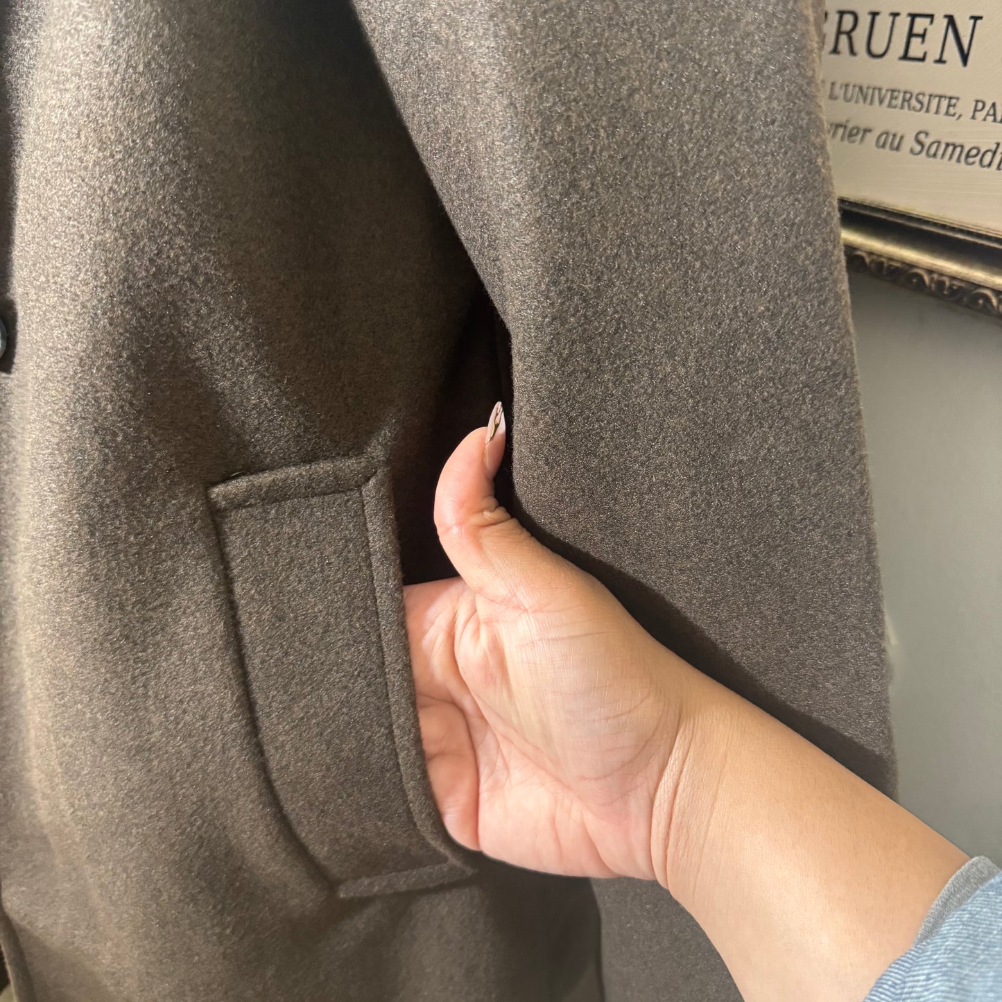 Notched Lapel Long Sleeve Coat-Brown