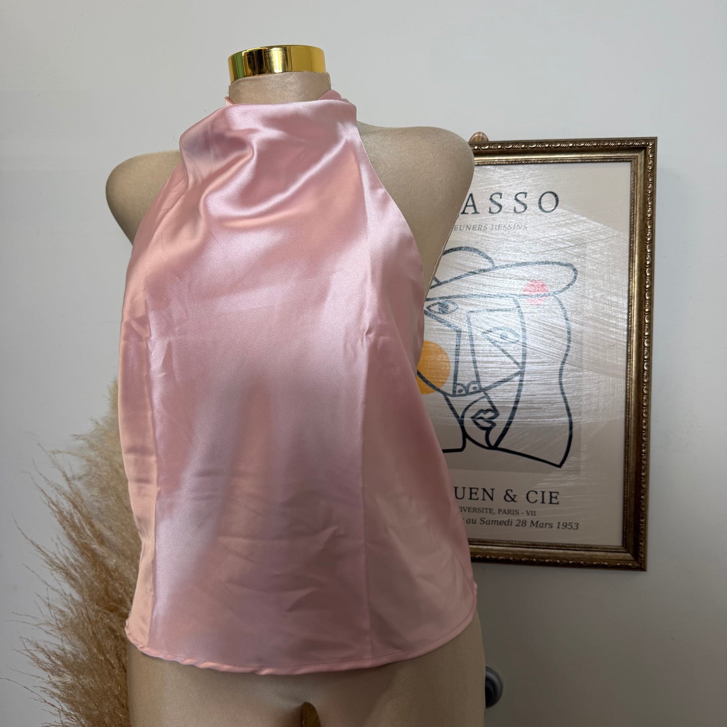 Satin Halter Top-Baby Pink