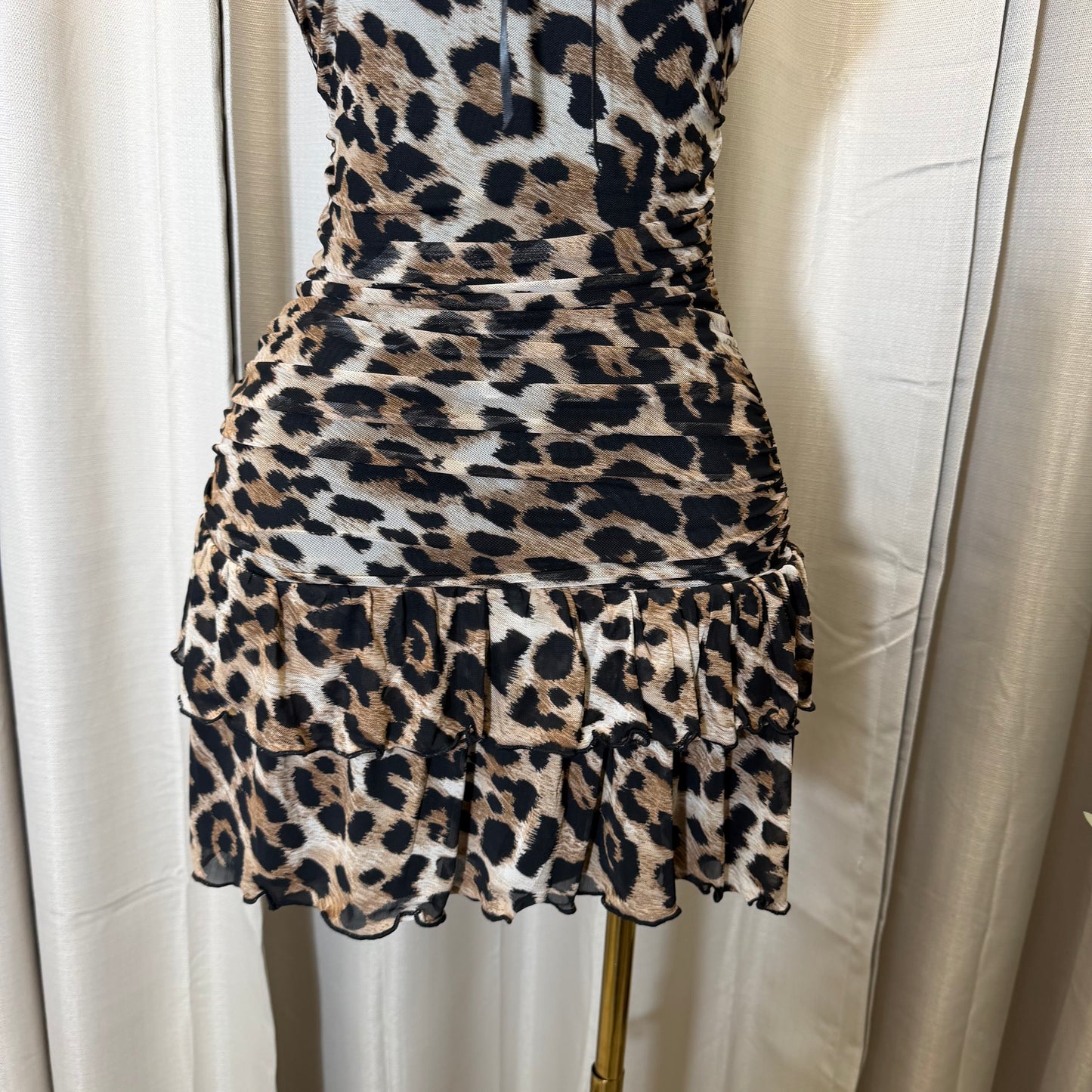 Ruffled Mini Cheetah Dress-Brown