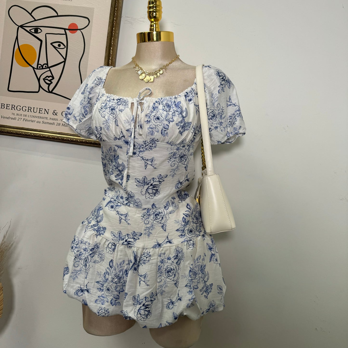 Cielito Skirt Set-White/Blue