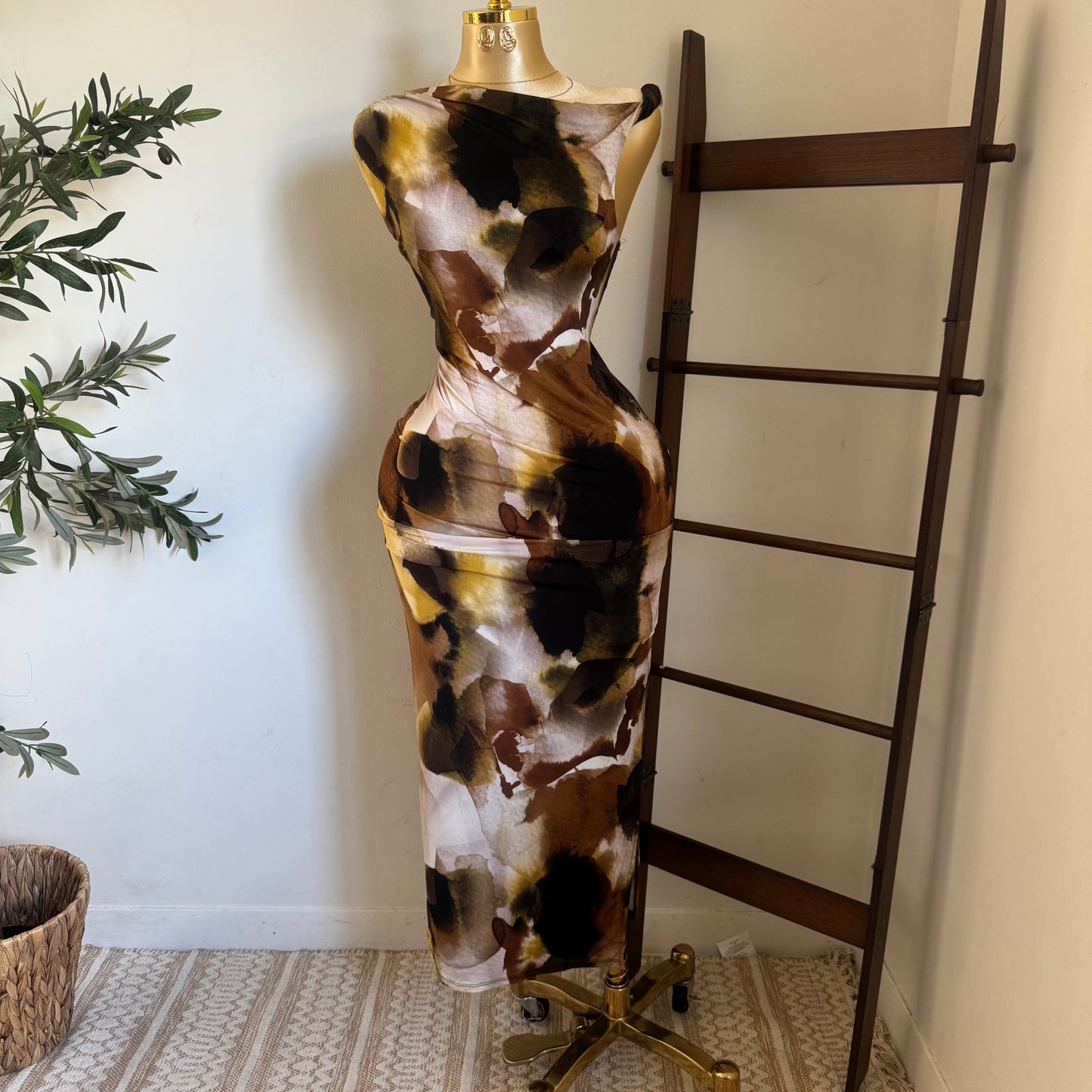 Asymmetrical Plus size Dress-Brown
