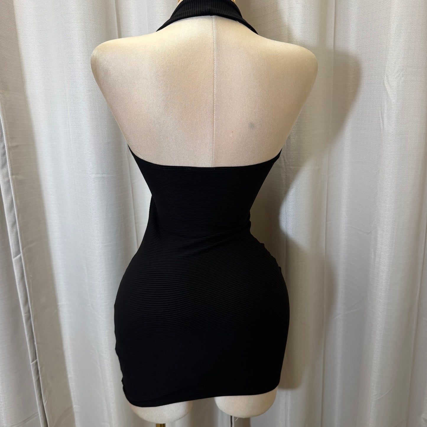Halter Ribbed mini  Dress -Black