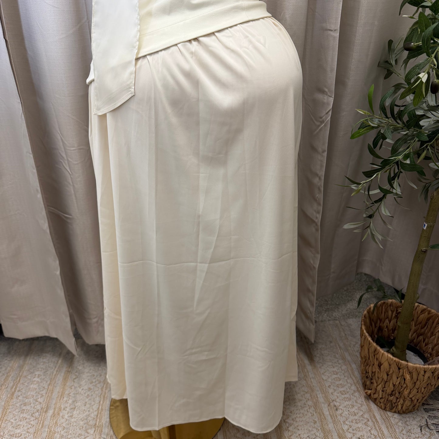 Strapless Scarf Neck Overlay Maxi Dress-Cream