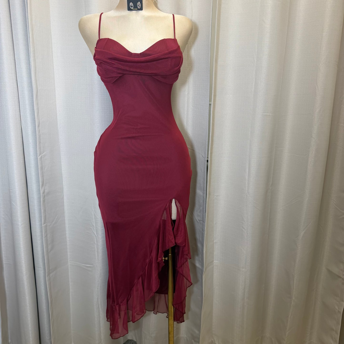 Mismaloya Mesh Dress-Burgundy