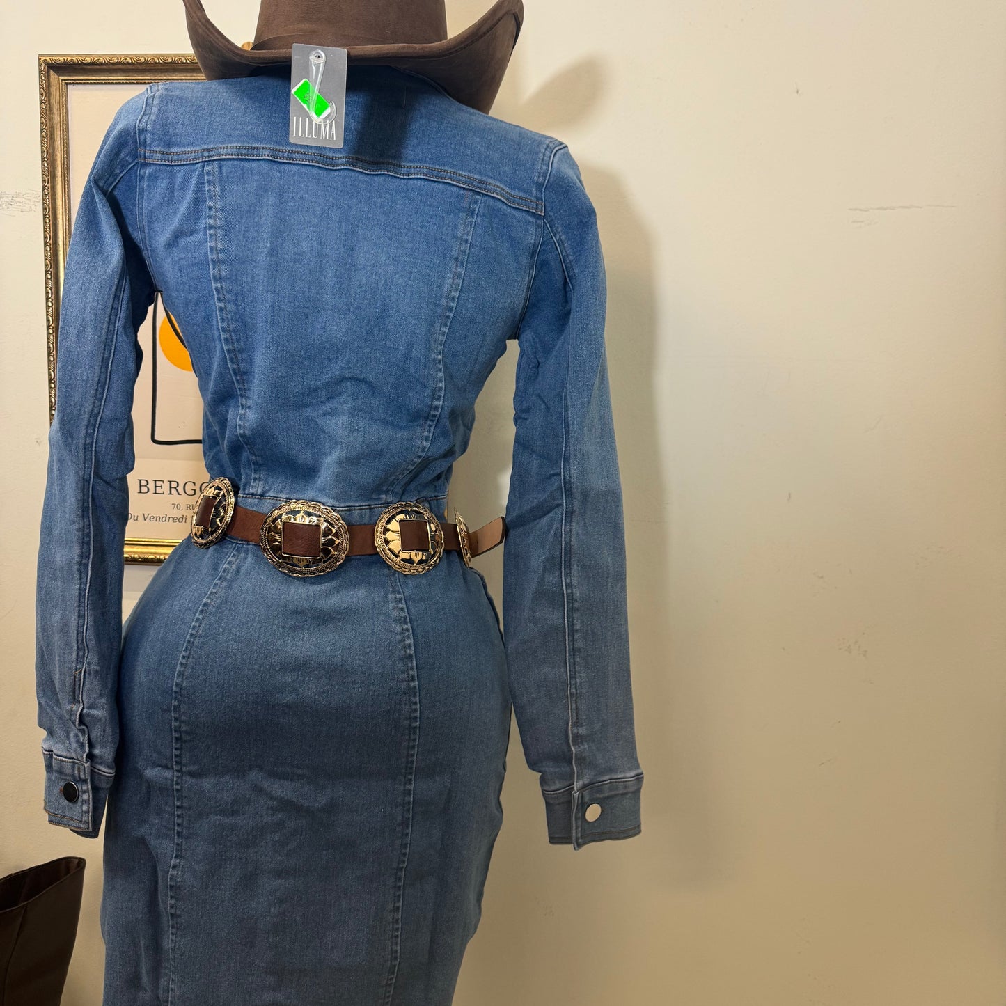 Denim Button Long Dress-Medium Wash