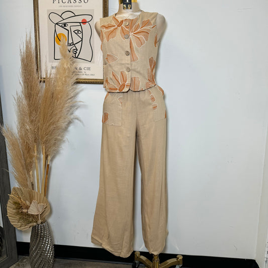 Ahoi Linen Pant Set-Brown