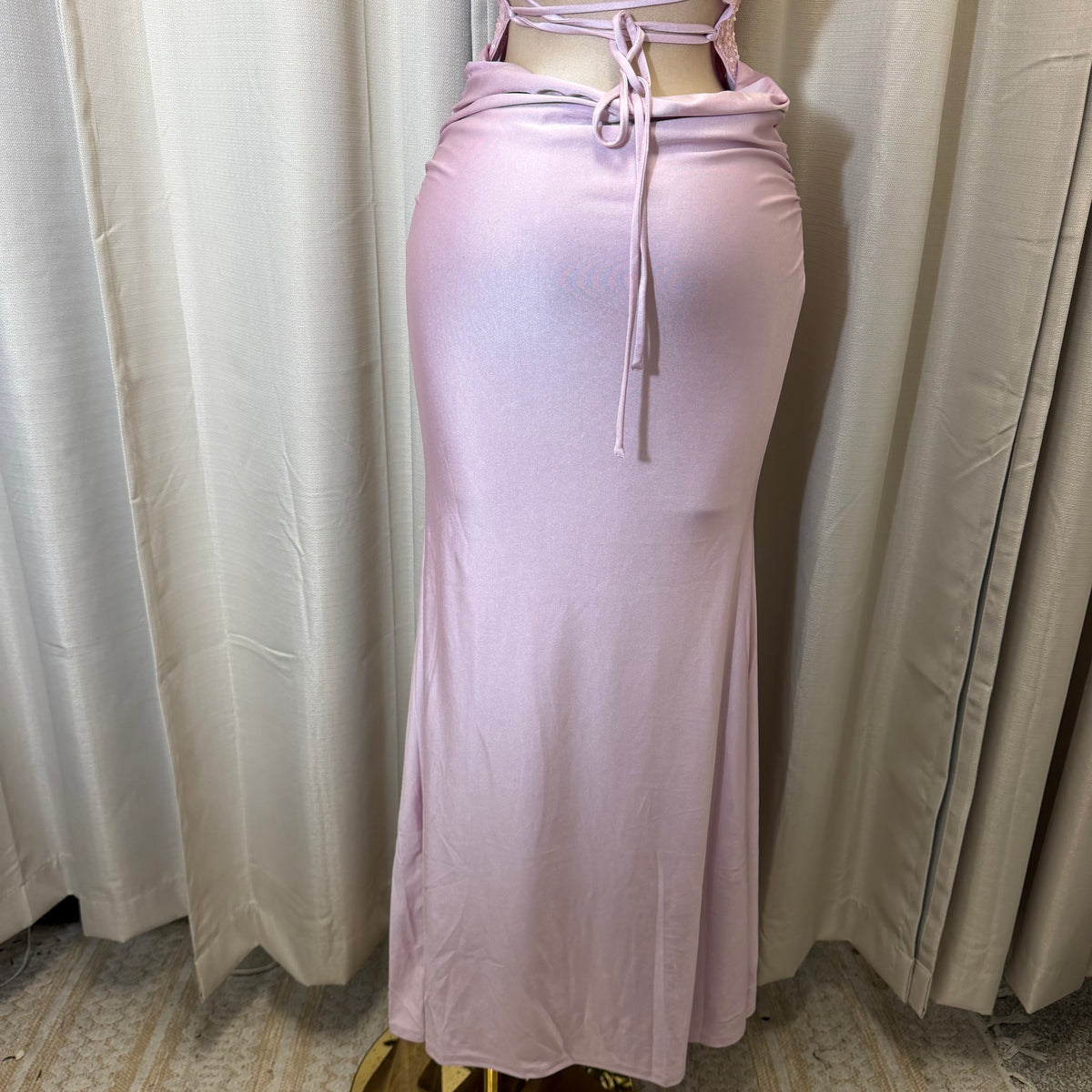 Sequin Lace with knit satin Dress-Baby Pink