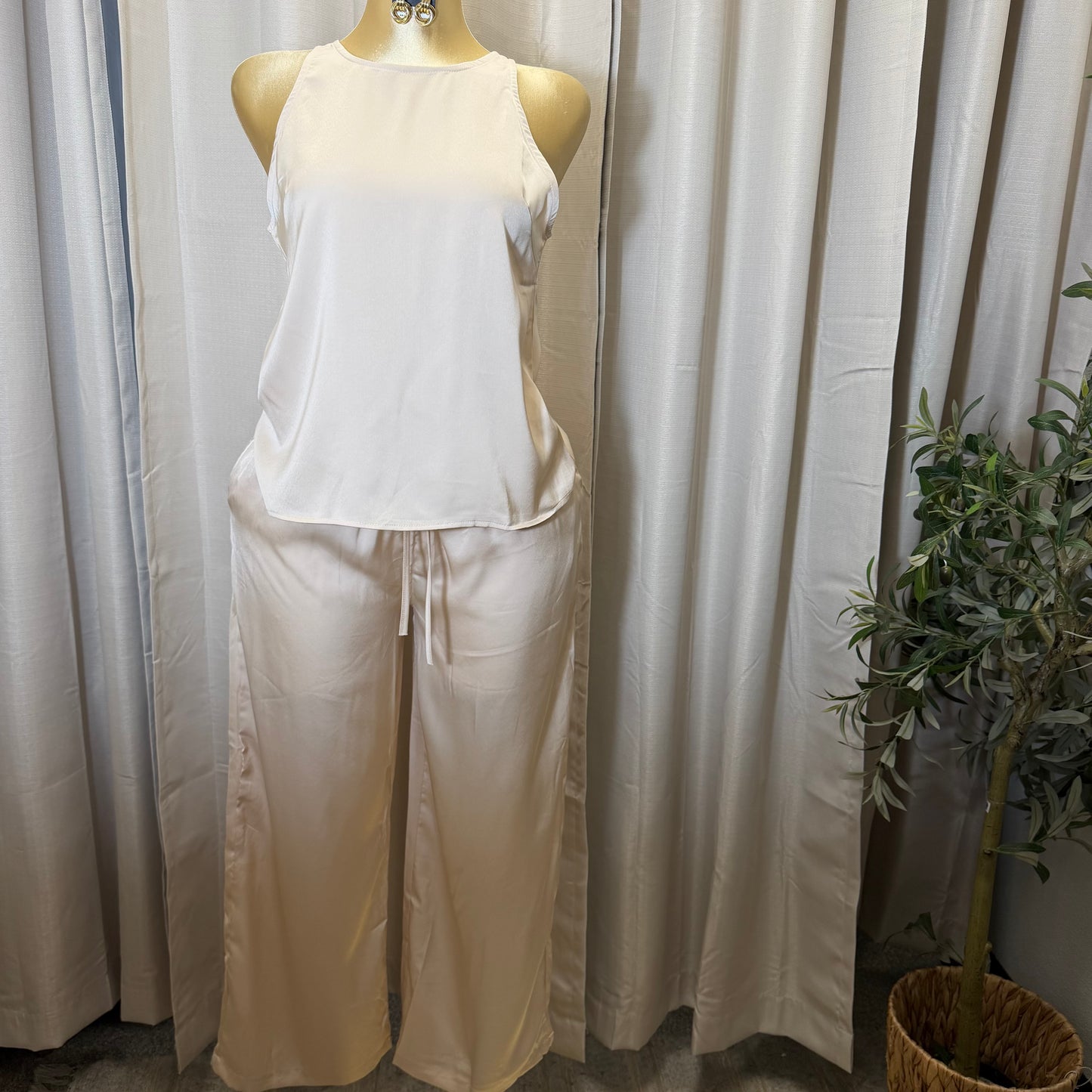 Satin Pant Set-Ivory