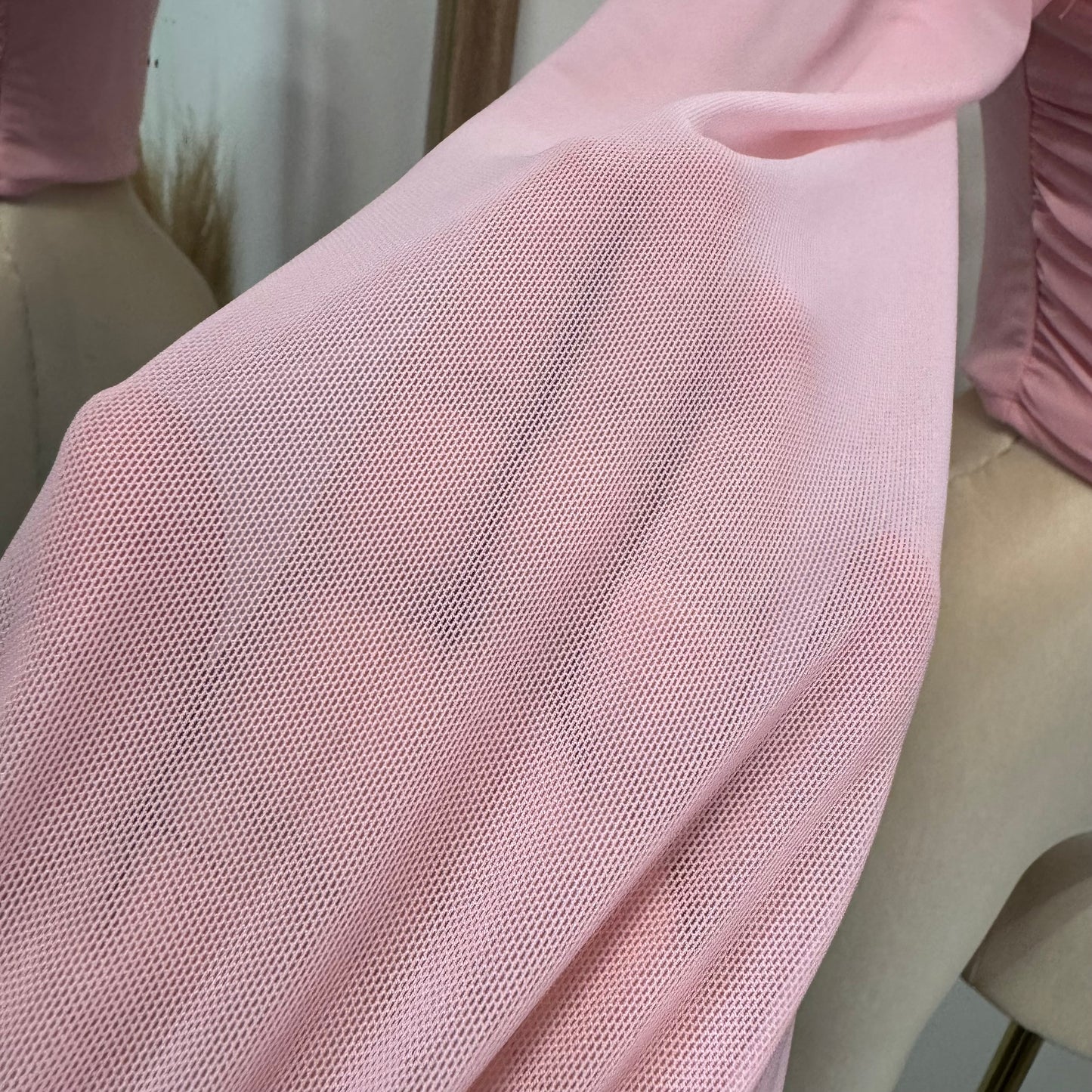 Mesh Long Sleeve Padded Bust Top-Pink