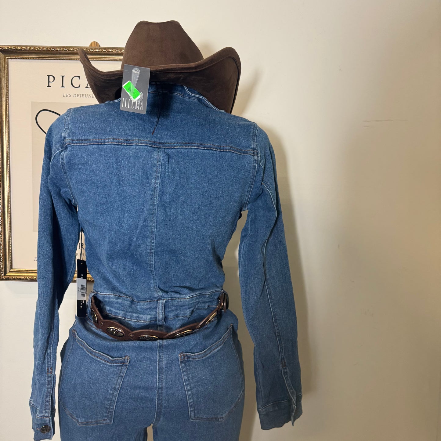 Wide Leg Denim Jumpsuit-Medium Wash