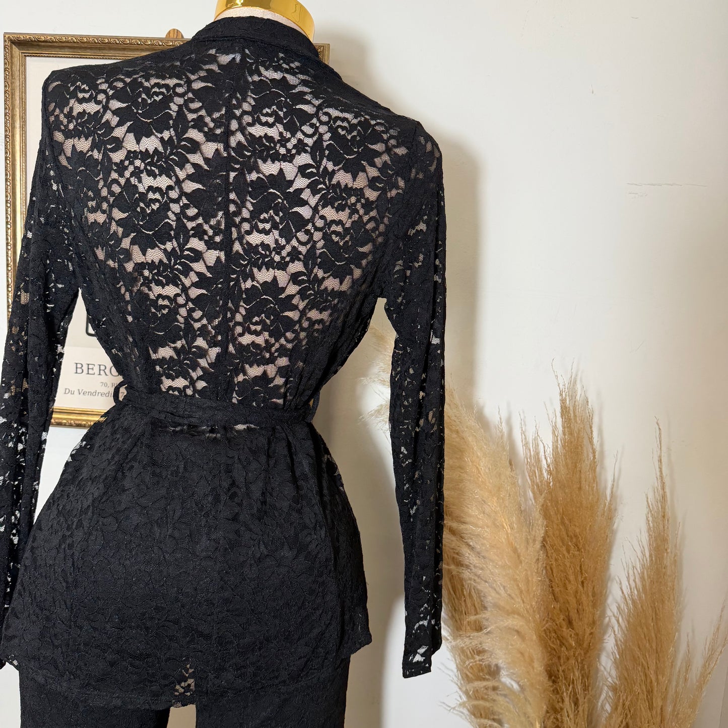 Lace blazer Pant Set -Black