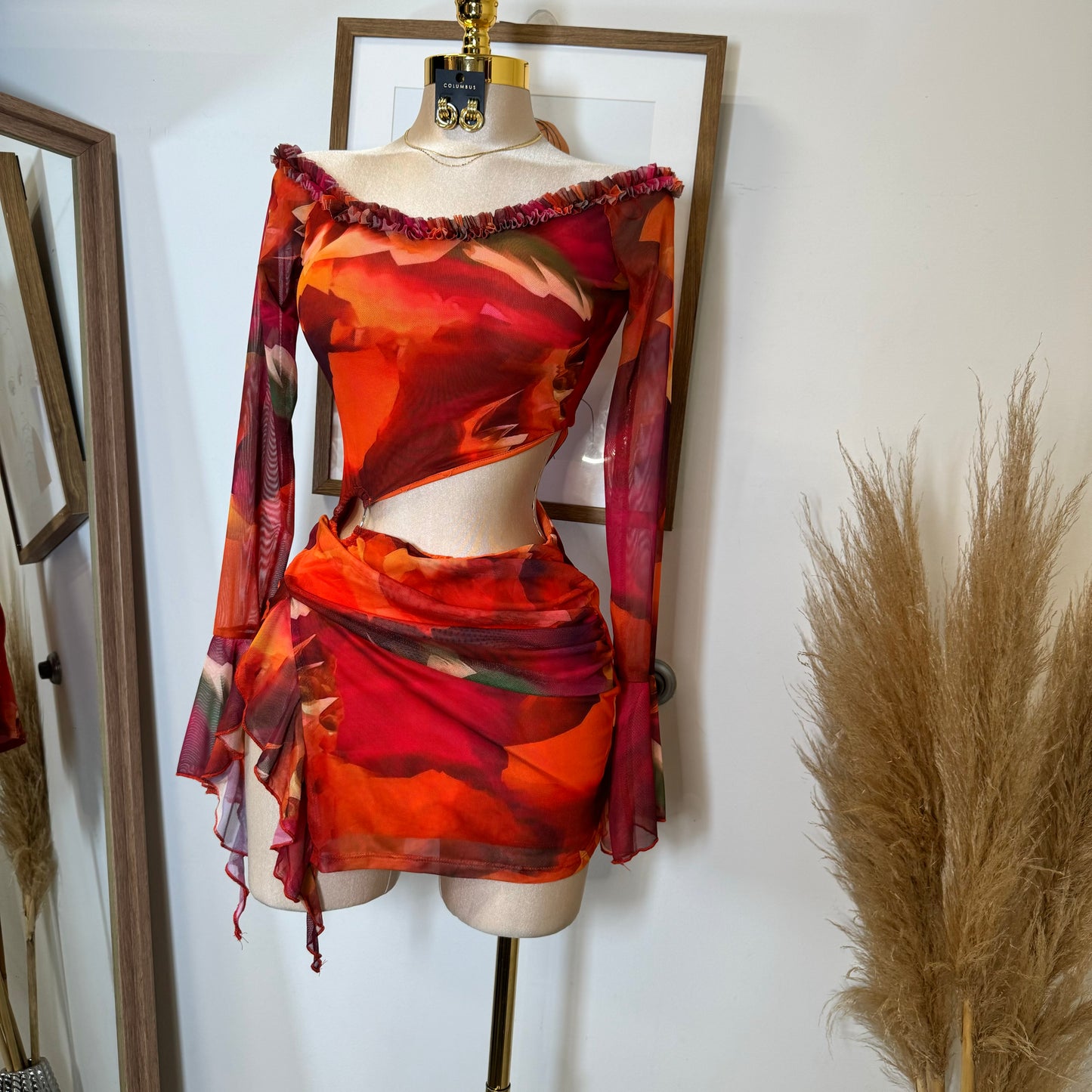 Lixia Mesh Dress-Orange