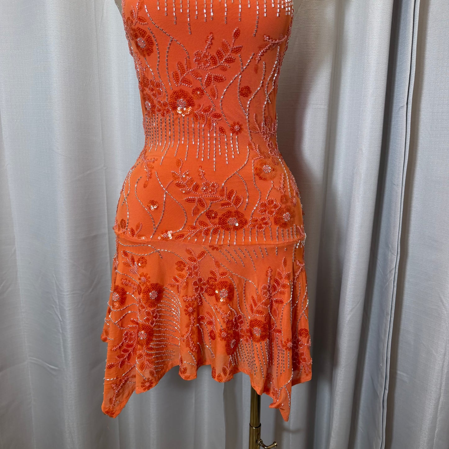 Halter Sequin Floral beaded Dress-Orange