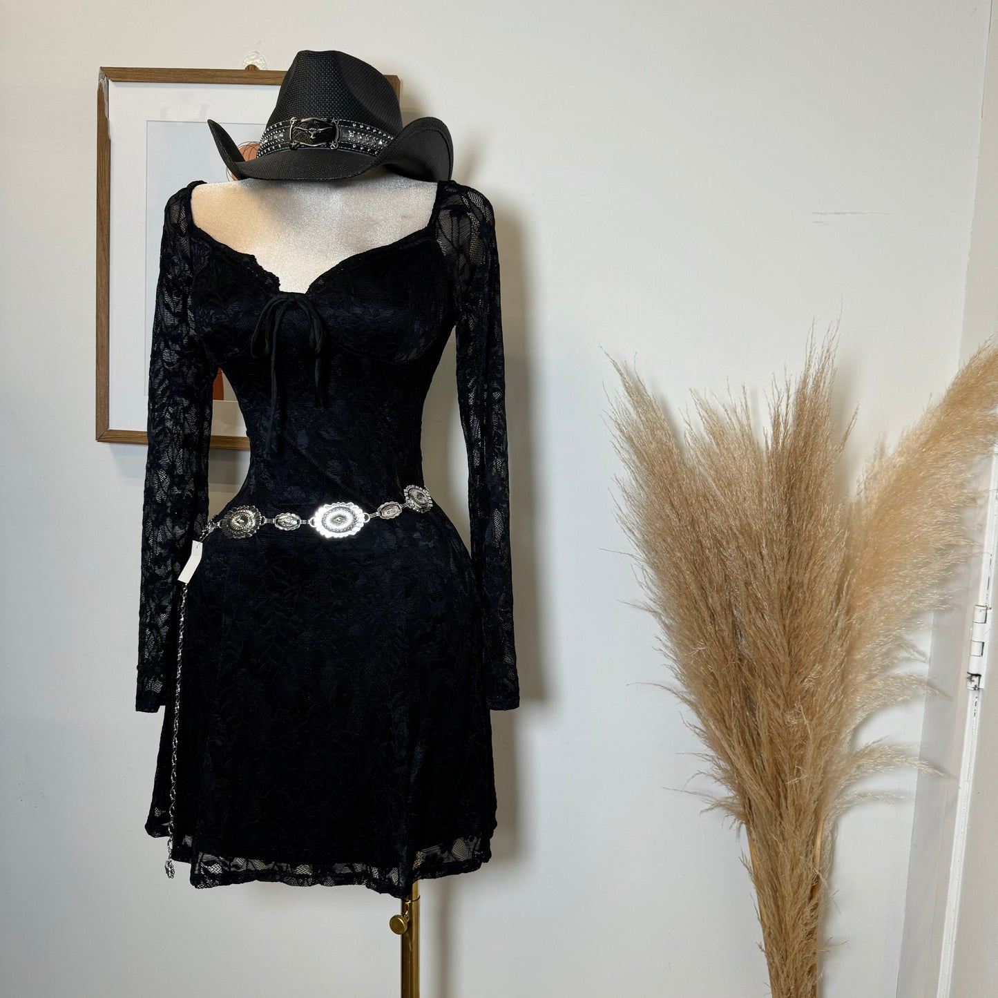 Long Sleeve Lace Dress-Black