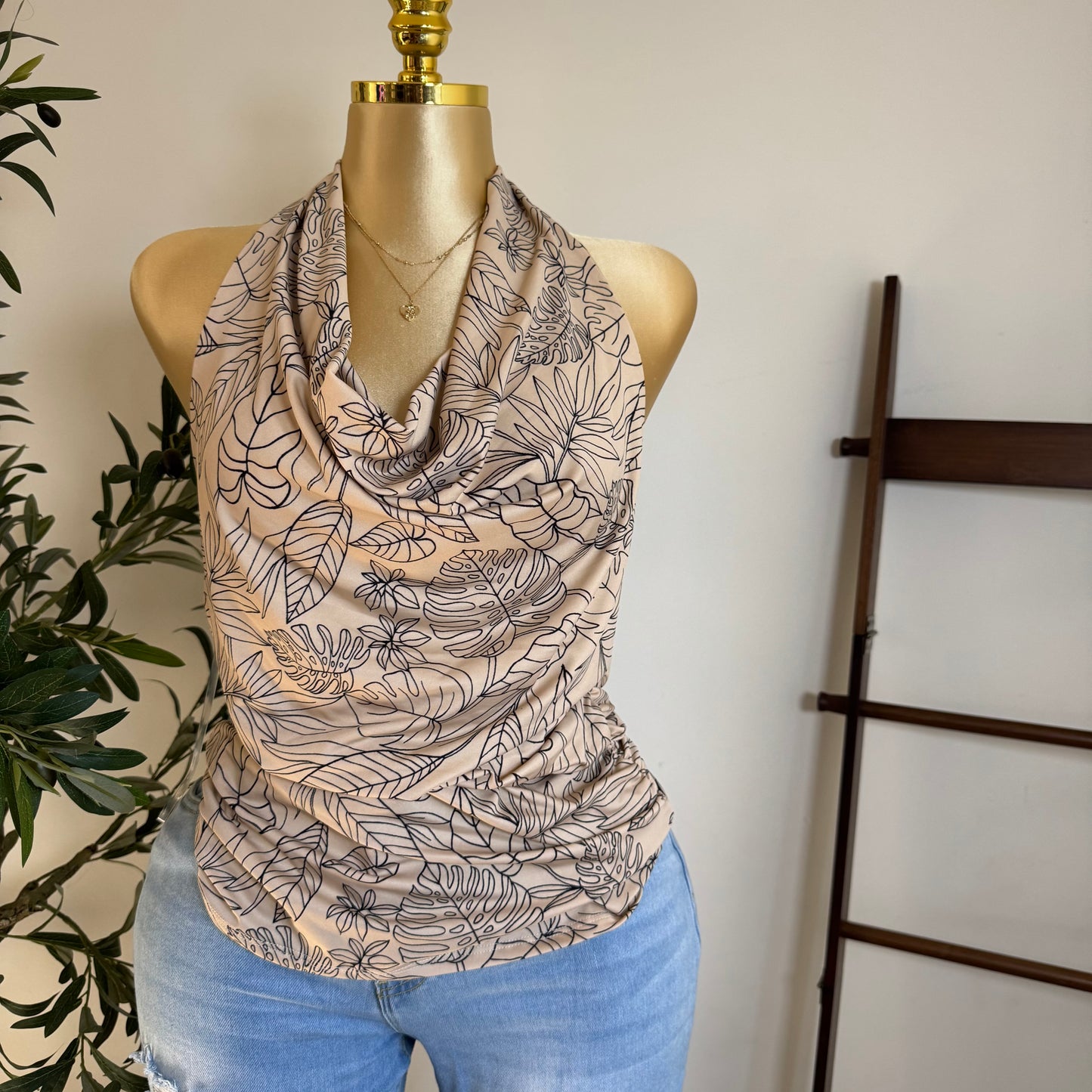 Halter Print Top PL-Beige