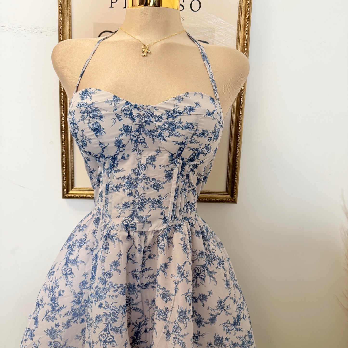 Blue Willow Halter Midi Dress-Navy