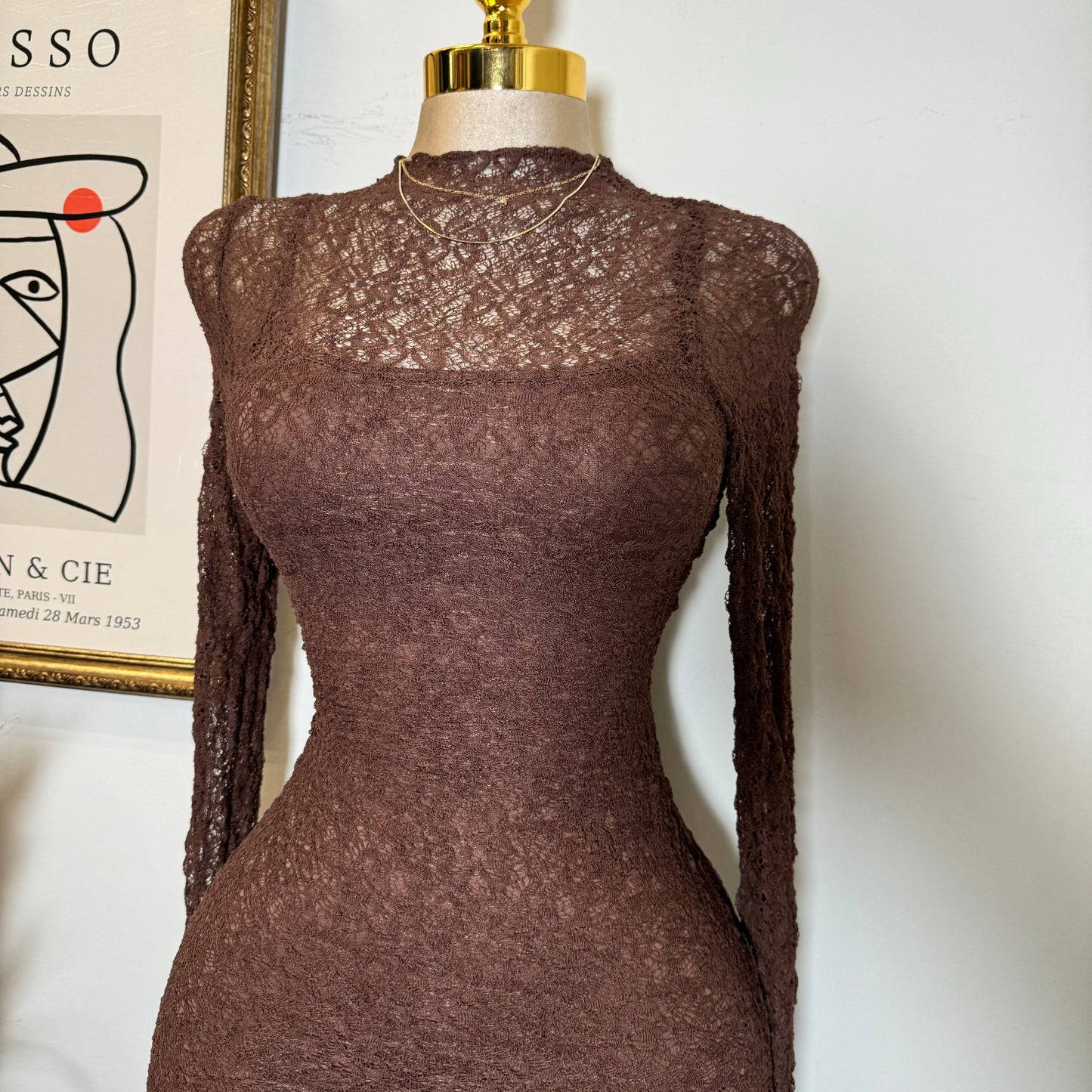 Lace Long Dress-Mocha