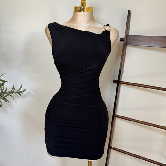 One shoulder Double Layered-Black
